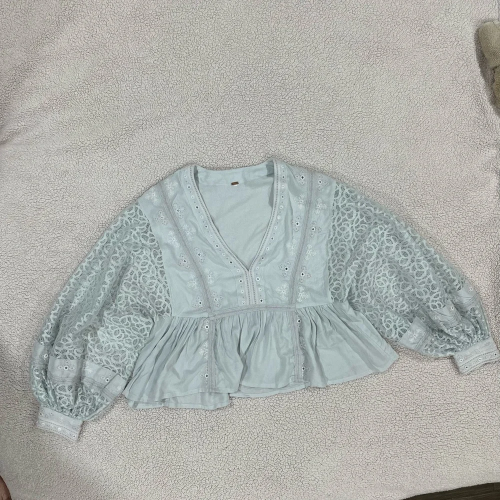 Free People Boogie All Night Blouse Light Blue
